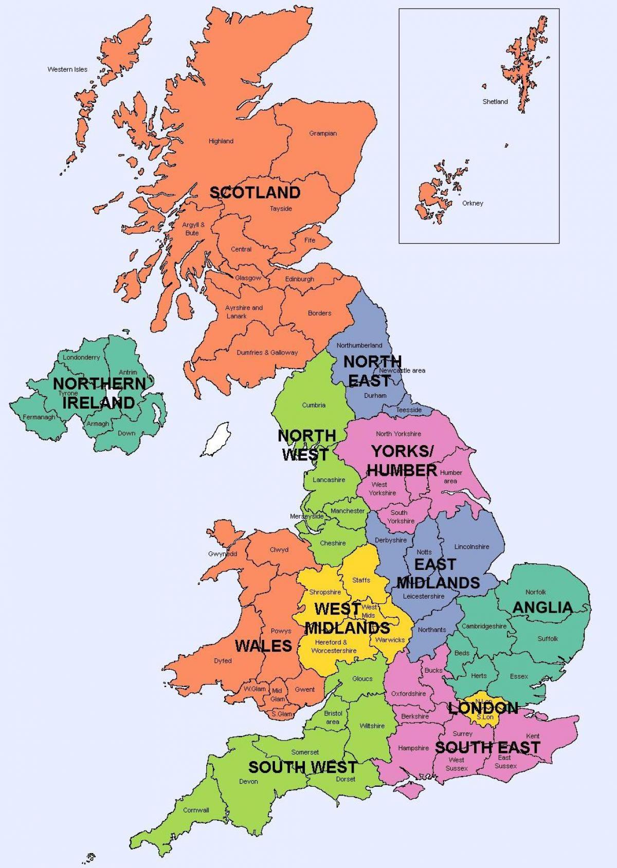 United Kingdom (UK) areas map