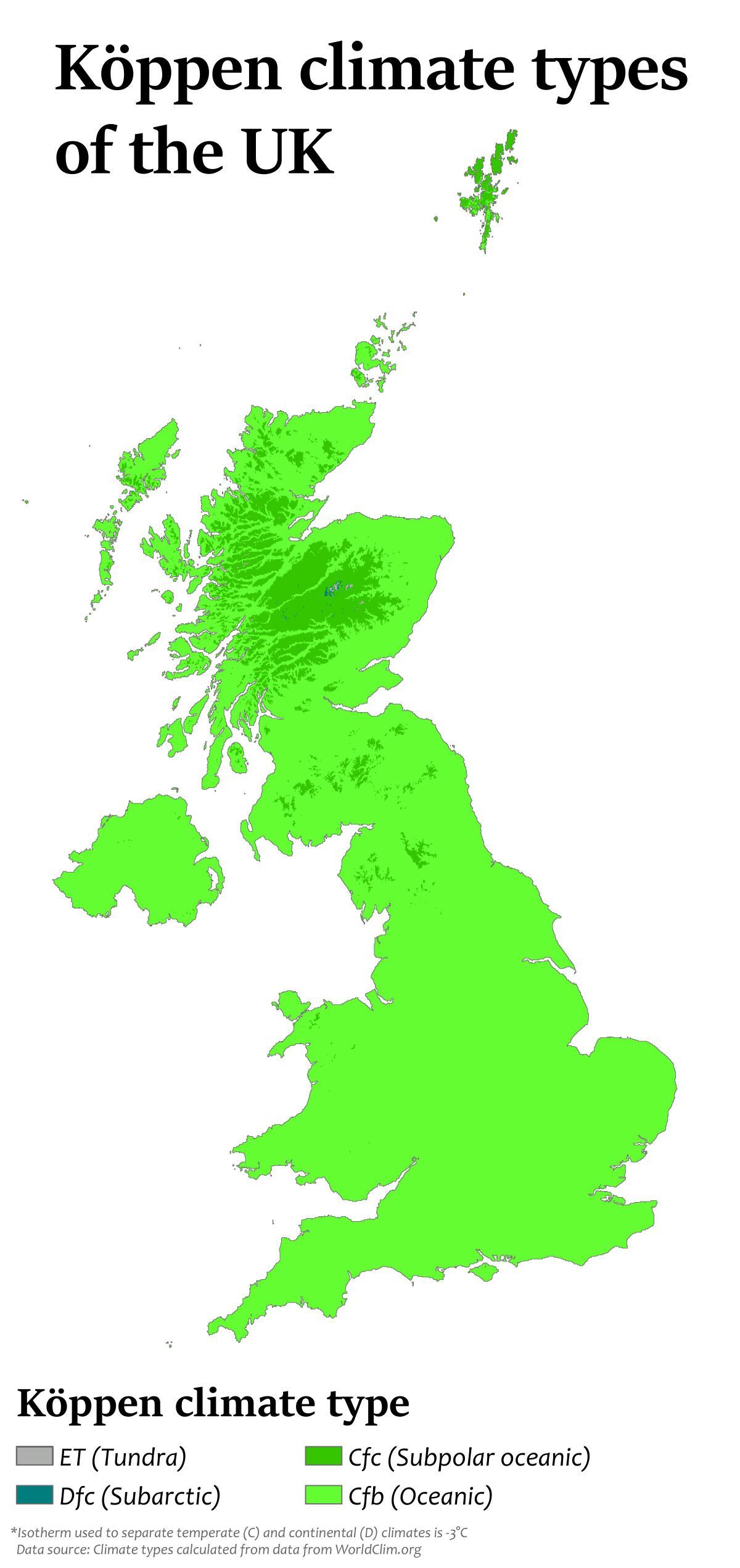 United Kingdom (UK) temperature map