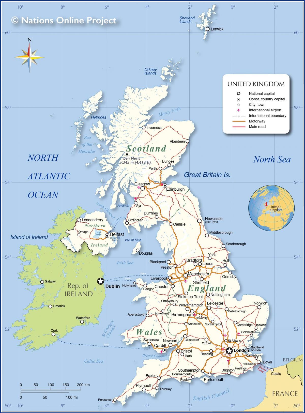 Map of the country United Kingdom (UK)